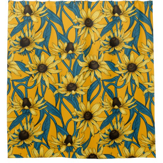 Geel Rudbekia op geel Douchegordijn (Voorkant)