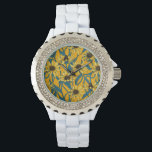 Geel Rudbekia op geel Horloge<br><div class="desc">Handgeschilderd vectorpatroon met gele rudbekia bloemen</div>