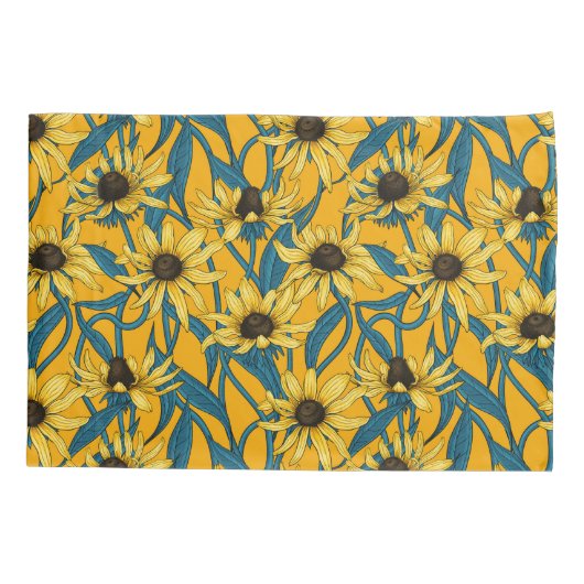 Geel Rudbekia op geel Kussensloop (Achterkant-Links)