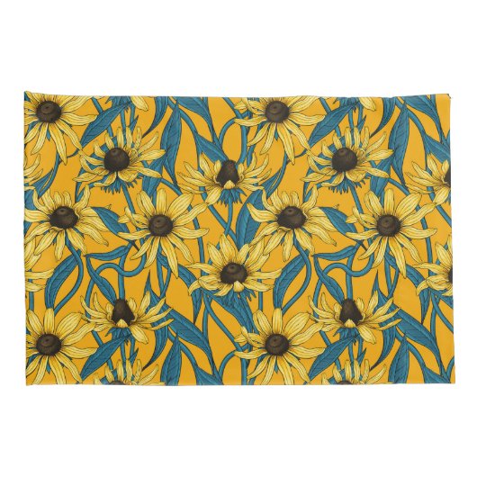 Geel Rudbekia op geel Kussensloop (Achterkant-Rechts)