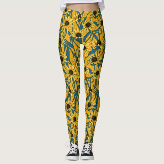 Geel Rudbekia op geel Leggings (Voorkant)