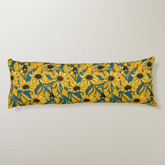Geel Rudbekia op geel Lichaamskussen (Achterkant)