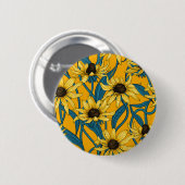 Geel Rudbekia op geel Ronde Button 5,7 Cm (Voorkant /achterkant)
