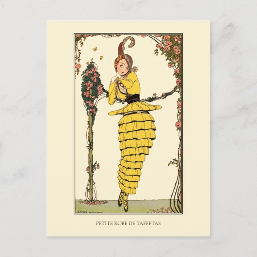 Geel Ruffled Jurk Wegener Franse Mode Briefkaart (Voorkant)