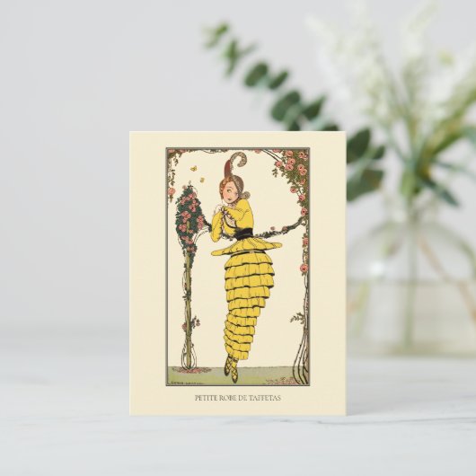 Geel Ruffled Jurk Wegener Franse Mode Briefkaart (Staand voorkant)