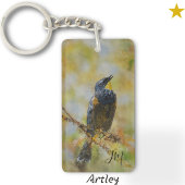 Geel Rumped Warbler Bird Schilderij Naam Sleutelhanger