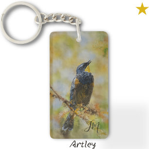 Geel Rumped Warbler Bird Schilderij Naam Sleutelhanger