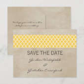 Geel Rustic Quatrefoil Save the Date Briefkaart (Voorkant / Achterkant)