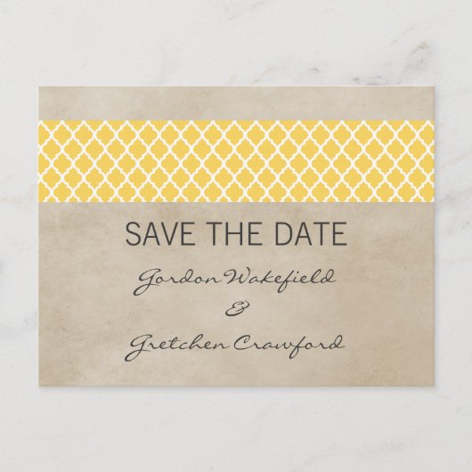 Geel Rustic Quatrefoil Save the Date Briefkaart (Voorkant)