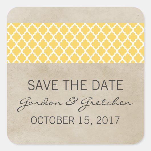 Geel Rustic Quatrefoil Sparen de Stickers van de D (Voorkant)