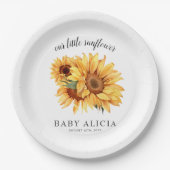 Geel rustiek Zonnebloem Baby shower Papieren Bordje (Voorkant)