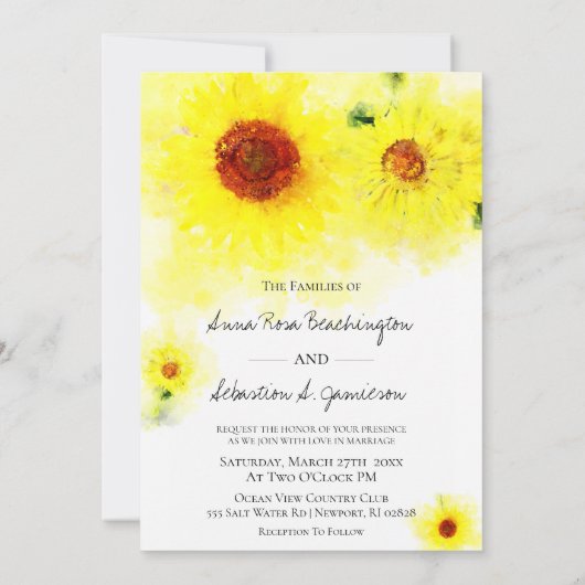 ** Geel Rustiek Zonnebloem Country Wedding Kaart (Achterkant)