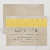 Geel Rustieke Damast Save the Date Uitnodiging (Voorkant / Achterkant)