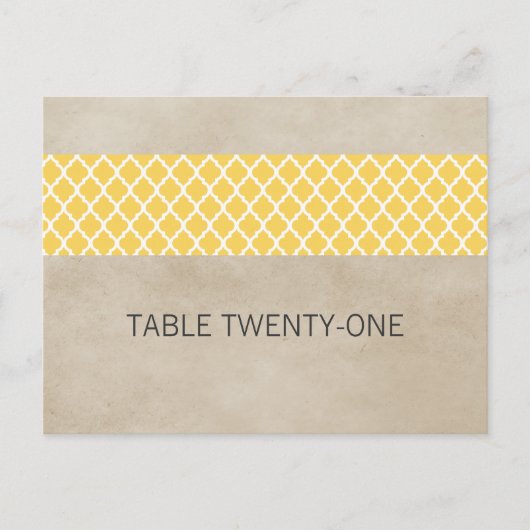 Geel Rustisch Quatrefoil tabelnummer Briefkaart (Voorkant)