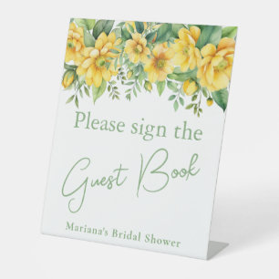 Geel Salie Bloem Bruids Boeket Tafel Gastboek Reclamebord Met Voetstuk