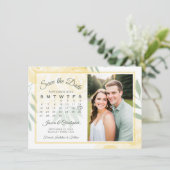 Geel & Salie Boho Rozen Kalender & Foto Bruiloft Save The Date (Staand voorkant)