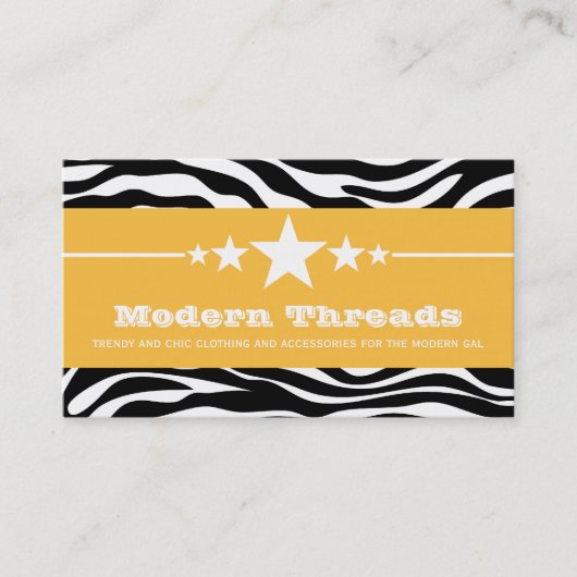 Geel Sassy Star Zebra Print Visitekaartje (Voorkant)