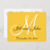 Geel Save the Date Monogram Briefkaarten (Voorkant / Achterkant)