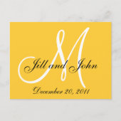 Geel Save the Date Monogram Briefkaarten (Voorkant)