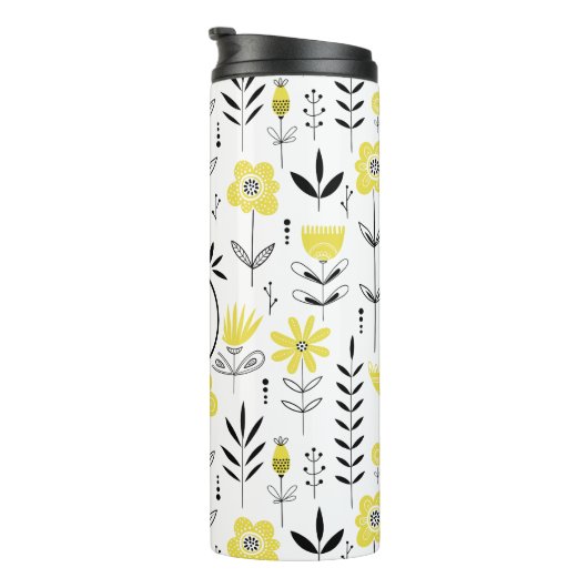 Geel Scandinavisch Bloempatroon Monogram Thermosbeker (Geroteerd rechts)