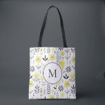 Geel Scandinavisch Bloempatroon Monogram Tote Bag<br><div class="desc">Scandinavische geïnspireerde monogram canvas tas met zwart-wit bloemmotief. Personaliseer door uw monogram toe te voegen. Deze bloemenzak is perfect voor als een gepersonaliseerd cadeau. Overeenkomende objecten zijn beschikbaar.</div>