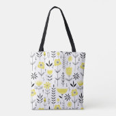 Geel Scandinavisch Bloempatroon Monogram Tote Bag (Achterkant)