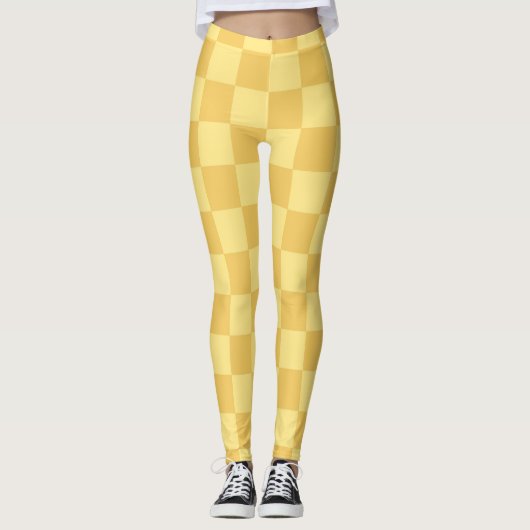 Geel Schaakbord Patroon Leggings (Voorkant)