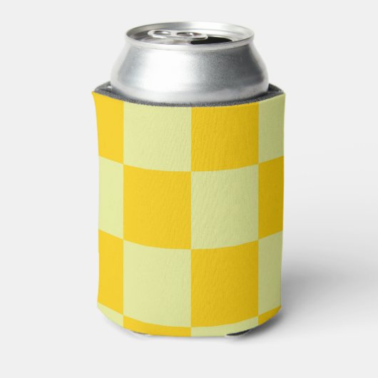 Geel schaakbord retro kleurrijke controles blikjeskoeler (Blikje Achterkant)