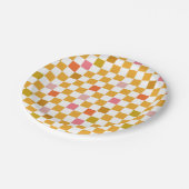 Geel schaakbordpatroon Verjaardag Papieren Bordje (Gekanteld)