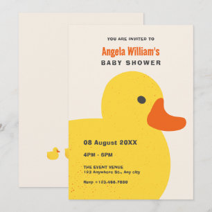 Geel schattig eendje baby shower kaart