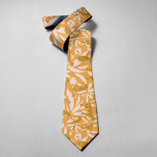 Geel Schattige Modern Wildlife Leopards Leaves Flo Stropdas