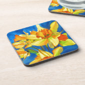 Geel schilderij van daffodil waterverf onderzetter (Linkerzijde)