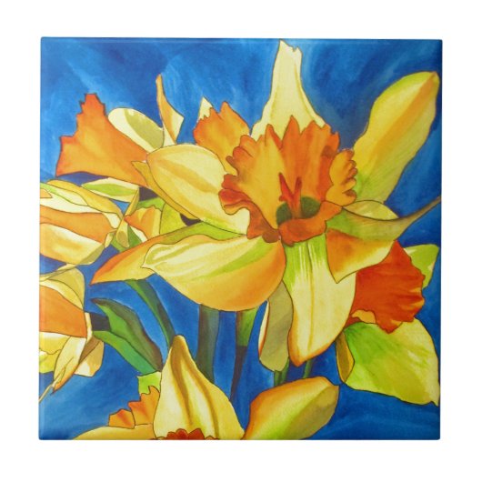 Geel schilderij van daffodil waterverf tegeltje (Voorkant)