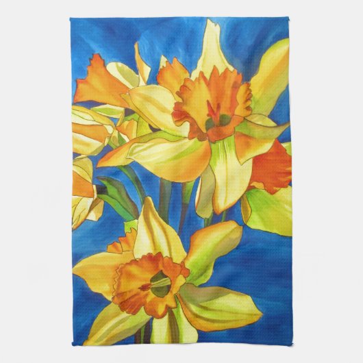 Geel schilderij van daffodil waterverf theedoek (Verticaal)
