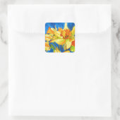 Geel schilderij van daffodil waterverf vierkante sticker (Tas)