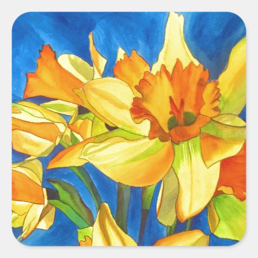 Geel schilderij van daffodil waterverf vierkante sticker (Voorkant)