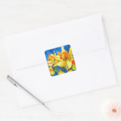 Geel schilderij van daffodil waterverf vierkante sticker (Envelop)