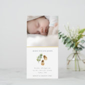 Geel schoeisel Loof Foto Baby Geboorteaankondiging Bedankkaart (Staand voorkant)