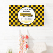 Geel schoolbus stopbord jongens verjaardag spandoek (Insitu)