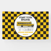 Geel schoolbus stopbord jongens verjaardag spandoek (Horizontaal)