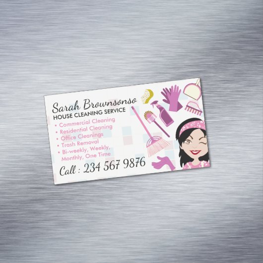 Geel schoonmaken Janitorial Lady Tegel Wassen Magnetisch Visitekaartje (Voorbeeld)