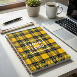 Geel Schotse ruit Cahier Aangepast logo Schotse ru Notitieboek