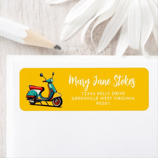 Geel SCOOTER Retouradreslabel | Gepersonaliseerd Etiket (Insitu)