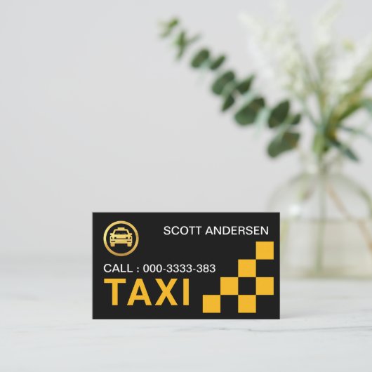 Geel selectievakje Taxi Service Visitekaartje (Staand voorkant)