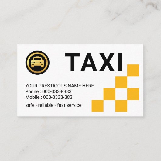 Geel selectievakje Taxi Service Visitekaartje (Achterkant)