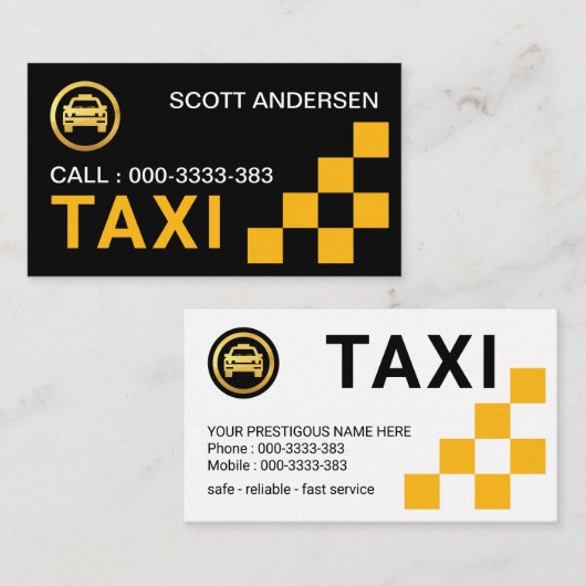 Geel selectievakje Taxi Service Visitekaartje (Voorkant / Achterkant)