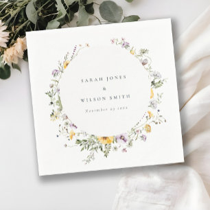 Geel Sering Wilde Bloem Cirkel Frame Bruiloft Servet