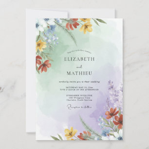 Geel Sering Wilde Bloemen Bruiloft Kaart
