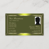 Geel Shimmer Olive Green met Monogram en Foto Visitekaartje (Achterkant)
