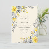 Geel sierlijk botanisch huwelijk kaart (Staand voorkant)